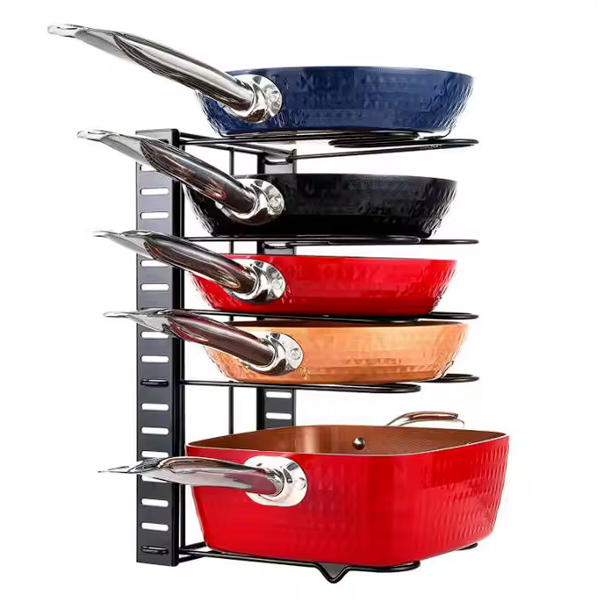 metal Kitchen Shelving Pot Holder Bathroom Storage Organizing Removable Rack Pans Lid Storage Holders Multi-Function Cookware Organizer Shelf 8 Tier Sink Rack Cabinet Accessories Adjustable Racks