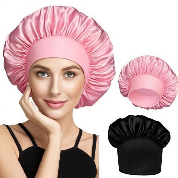 Satin Headscarf Hat Sleeping Bonnet Women Curly Hair Wrap Silk Cap Fashion Head Scarf Headwear Night Sleep Adjust Springy Hair Styling Accessories Soft Elastic Band Wide Pure Color Nightcap Head Cover