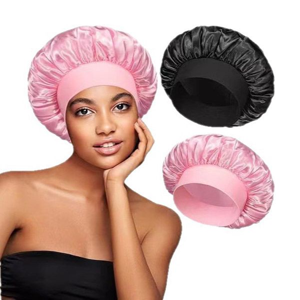 Satin Headscarf Hat Sleeping Bonnet Women Curly Hair Wrap Silk Cap Fashion Head Scarf Headwear Night Sleep Adjust Springy Hair Styling Accessories Soft Elastic Band Wide Pure Color Nightcap Head Cover
