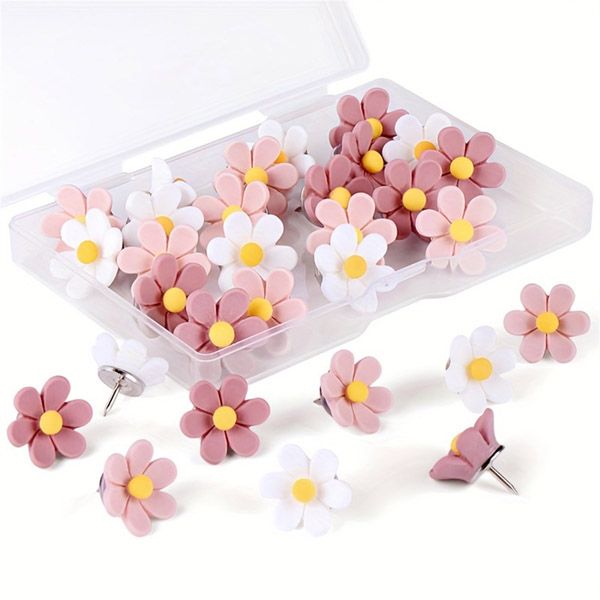 Resin Plastic Head Push Pins Thumbtacks Thumb Tacks Sticker Assorted Color Map ticker Art 20pcs flowers 30pcs Leaf Botanical Tacks for Photo Wall Bulletin Board Cute Plant school office home Decor