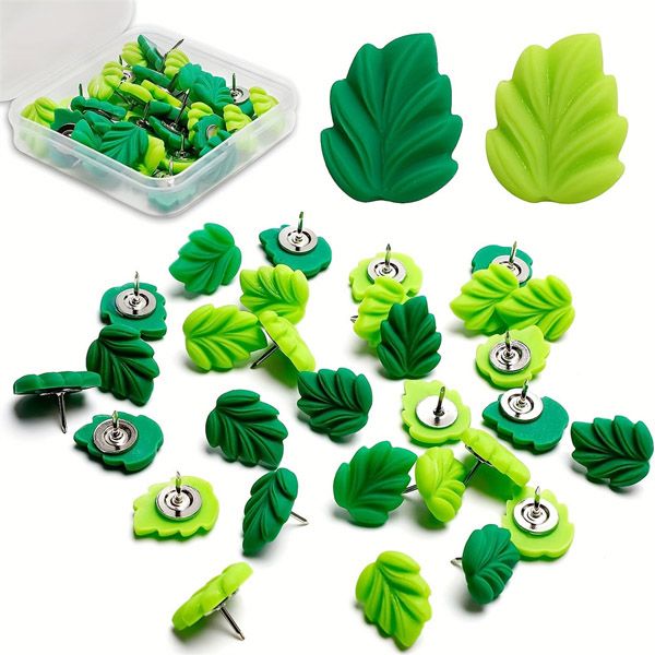 Resin Plastic Head Push Pins Thumbtacks Thumb Tacks Sticker Assorted Color Map ticker Art 20pcs flowers 30pcs Leaf Botanical Tacks for Photo Wall Bulletin Board Cute Plant school office home Decor