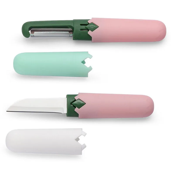 2-in-1 Multifunctional Multi-functional Small Travel Dormitory Kitchen Home Melon Knife Household Stainless Steel Paring Knife Fruit Knife Peeler Knife Scraper Knife Melon Fruit Grater knife set