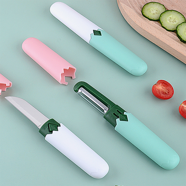 2-in-1 Multifunctional Multi-functional Small Travel Dormitory Kitchen Home Melon Knife Household Stainless Steel Paring Knife Fruit Knife Peeler Knife Scraper Knife Melon Fruit Grater knife set