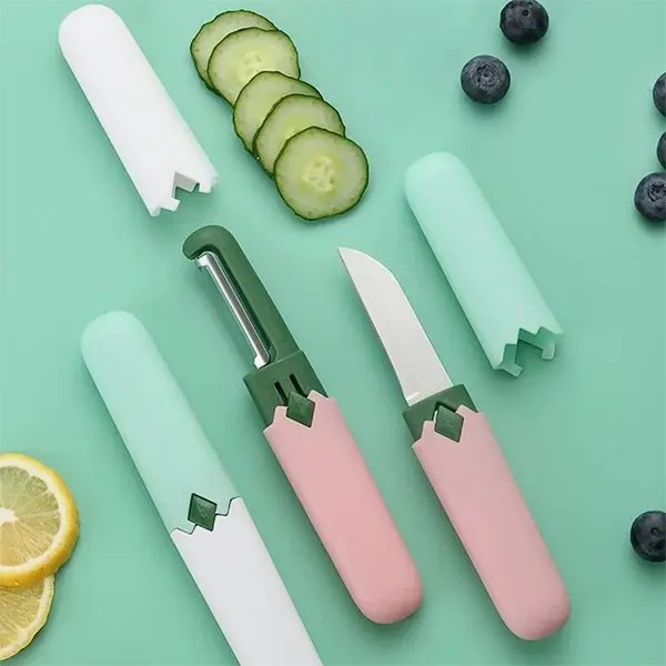 2-in-1 Multifunctional Multi-functional Small Travel Dormitory Kitchen Home Melon Knife Household Stainless Steel Paring Knife Fruit Knife Peeler Knife Scraper Knife Melon Fruit Grater knife set