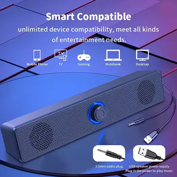 PC Soundbar Wired and Wireless Bluetooth Speaker USB Powered Soundbar for TV Laptop Gaming Home Theater Surround Audio System computer mobile phone music subwoofer portable double speakers