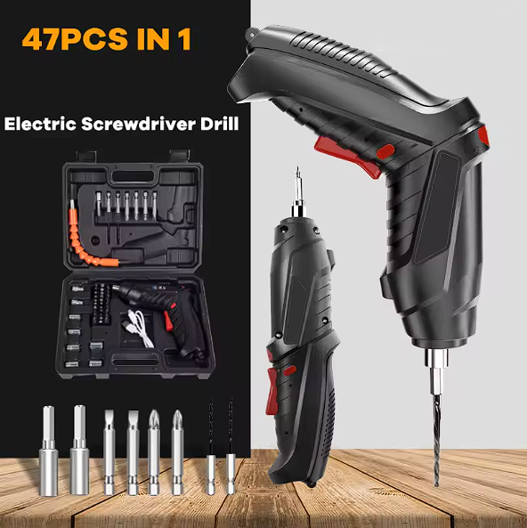47 Piece in 1 Rotated drilling machine bit 47pcs Electric Drill Cordless Power Tools Set Household Maintenance Repair 1800mAh Lithium Battery Mini Household Screwdriver Impact Drill Driver toolbox