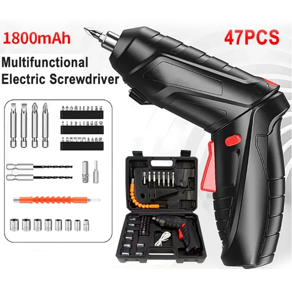 47 Piece in 1 Rotated drilling machine bit 47pcs Electric Drill Cordless Power Tools Set Household Maintenance Repair 1800mAh Lithium Battery Mini Household Screwdriver Impact Drill Driver toolbox