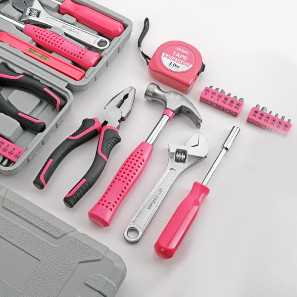 24 in 1 General Household Toolbox Set Tools Inclusive Wire Cutter Voltage Test Pen Electrical Tape Measure Hammer Screwdriver Repair Hardware Hand Home Appliances Bolt Driver Nipper Pliers Tool Kit