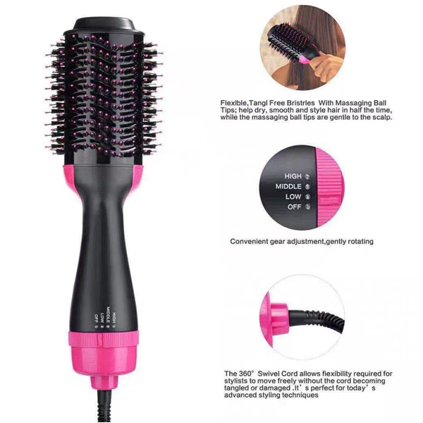 Pro One Step 3 in 1 Hot Comb Straightener Electric Hair Curler Wet Dry Use Hair Dryer Hot Hair Flat Irons  Heating Comb Rotating Rollers Straight Curling Dual-Use Straightening Brush Hair Styling Tool