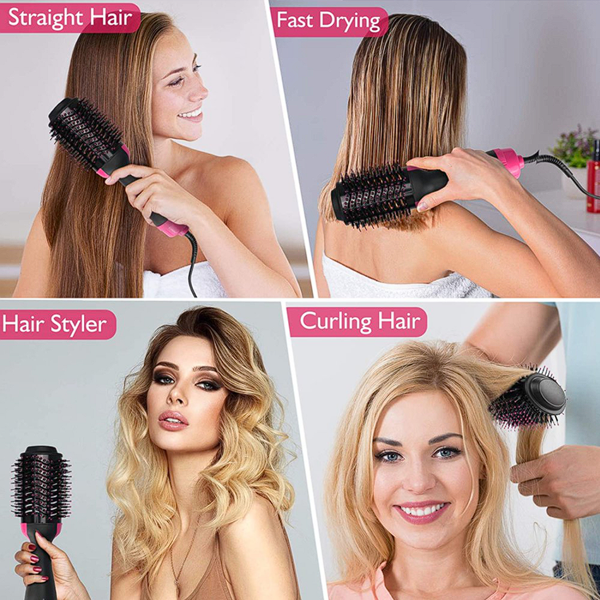 Pro One Step 3 in 1 Hot Comb Straightener Electric Hair Curler Wet Dry Use Hair Dryer Hot Hair Flat Irons  Heating Comb Rotating Rollers Straight Curling Dual-Use Straightening Brush Hair Styling Tool