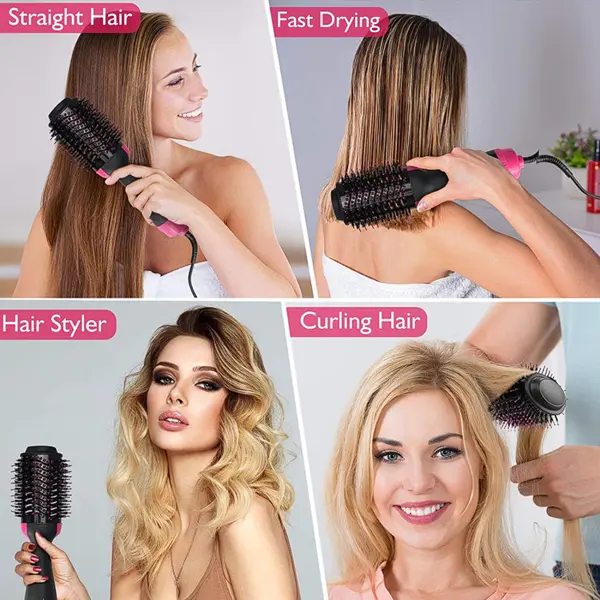 Pro One Step 3 in 1 Hot Comb Straightener Electric Hair Curler Wet Dry Use Hair Dryer Hot Hair Flat Irons  Heating Comb Rotating Rollers Straight Curling Dual-Use Straightening Brush Hair Styling Tool
