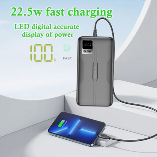 A2Ppro 22.5W ultra fast charging mobile power bank with 20000mAh ultra large capacity lithium polymer battery cells, supporting 22.5W high-speed dual port output (Micro 2USB+Type-C)