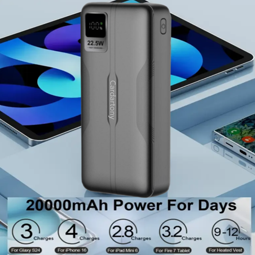 A2Ppro 22.5W ultra fast charging mobile power bank with 20000mAh ultra large capacity lithium polymer battery cells, supporting 22.5W high-speed dual port output (Micro 2USB+Type-C)