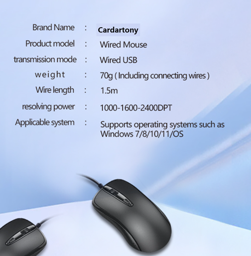 Cardartony cable M2 mouse, suitable for personal computers, laptops, laptops, business travel necessary,3-speed DPI adjustable