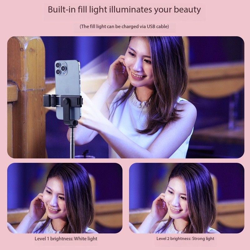 Mobile selfie stick extended Bluetooth integrated with beauty fill light remote control multifunctional live streaming desktop tripod