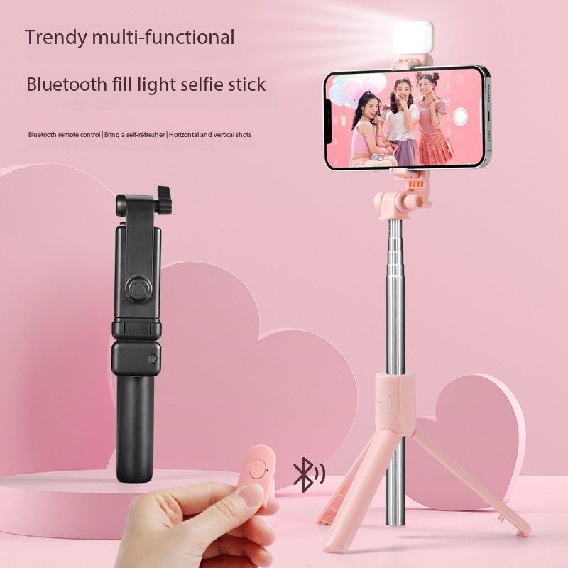 Mobile selfie stick extended Bluetooth integrated with beauty fill light remote control multifunctional live streaming desktop tripod