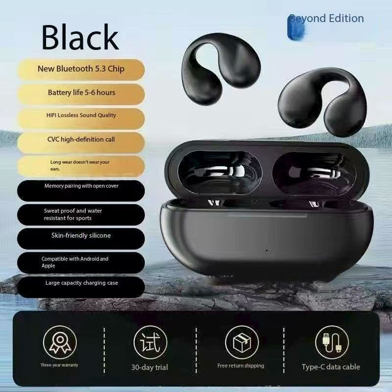New Update Bluetooth Earphones Running Wireless Earbuds Ear-Clip TWS HiFi True Wireless Stereos Earpods Sports Headset Bone Conduction With Power Bank For All Phones