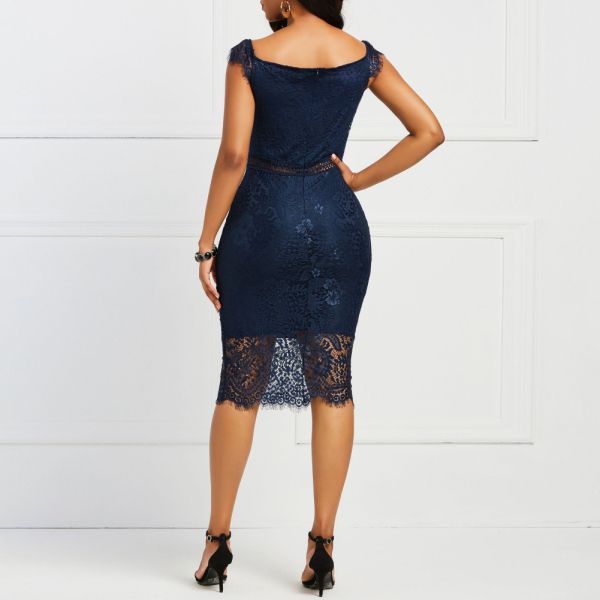 Hot apparel female summer Dresses Evening Party Women Sexy Off Shoulder V Neck Hollow Lace Bodycon Midi Dress