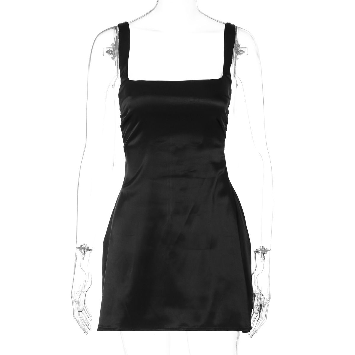 New summer 2025 style dress. It's breathable, lightweight, made of satin, fashionable, casual, sweet, with halter straps, in solid color, suitable for parties and clubs. It's a short princess dress.