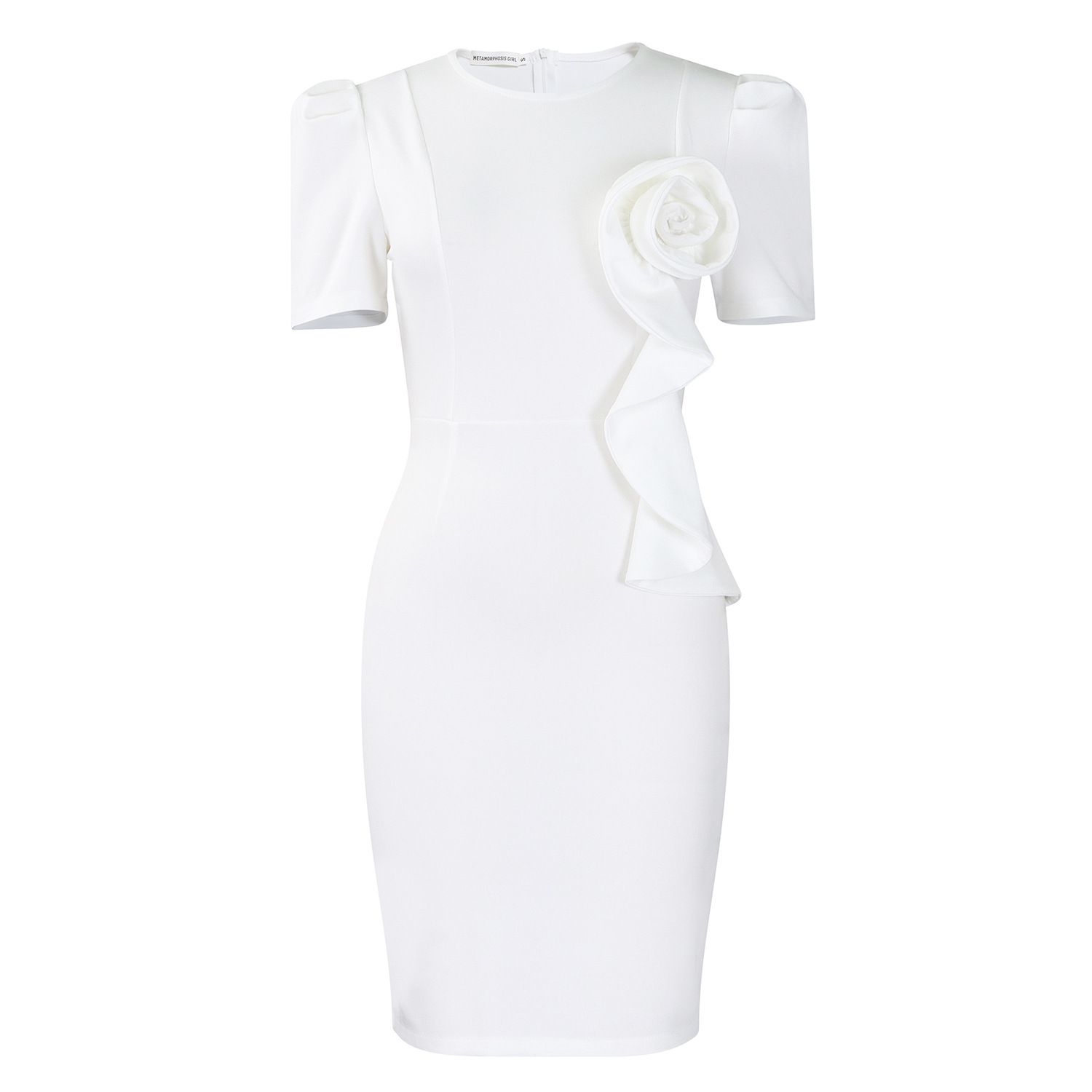 New fashionable and elegant body-hugging pencil-style dress with ruffles, in solid color and short sleeves in 2025
