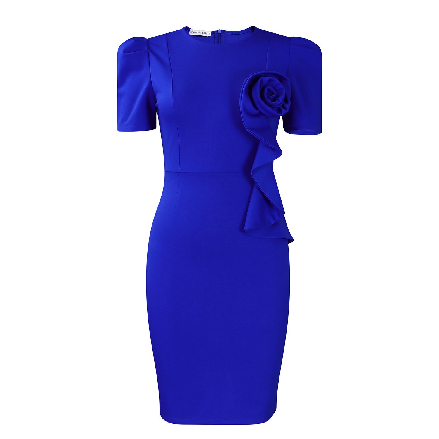 New fashionable and elegant body-hugging pencil-style dress with ruffles, in solid color and short sleeves in 2025