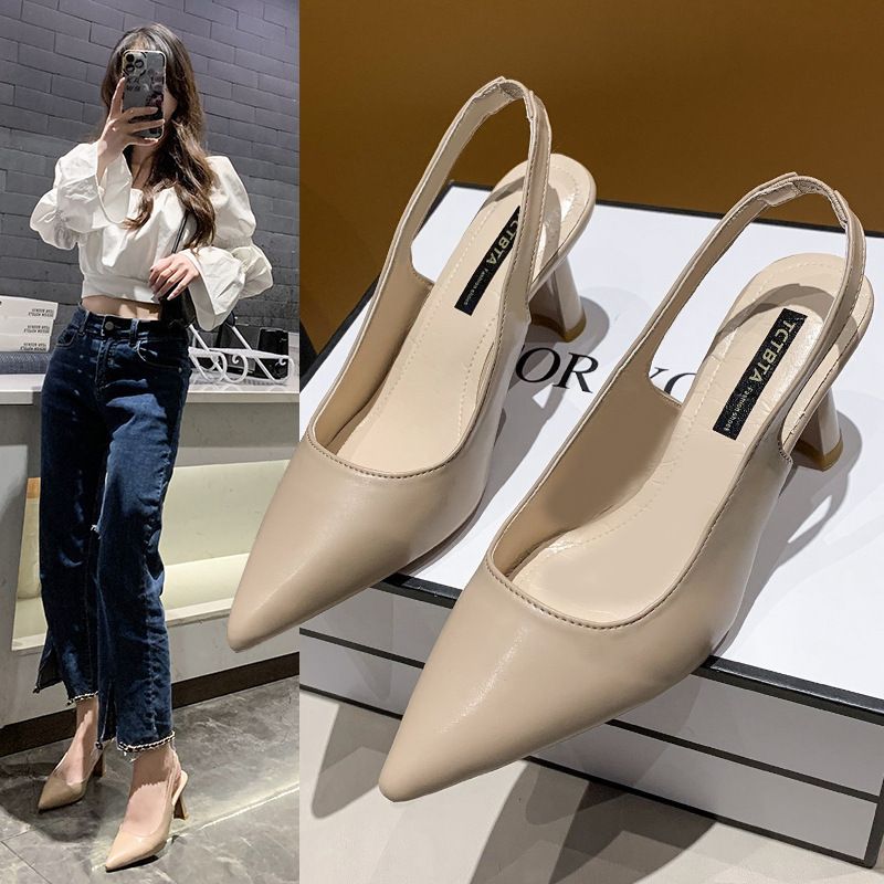 New women's shoes in summer fashion stiletto sandals with pointed closed toes and empty back shoes are suitable for office commuting.