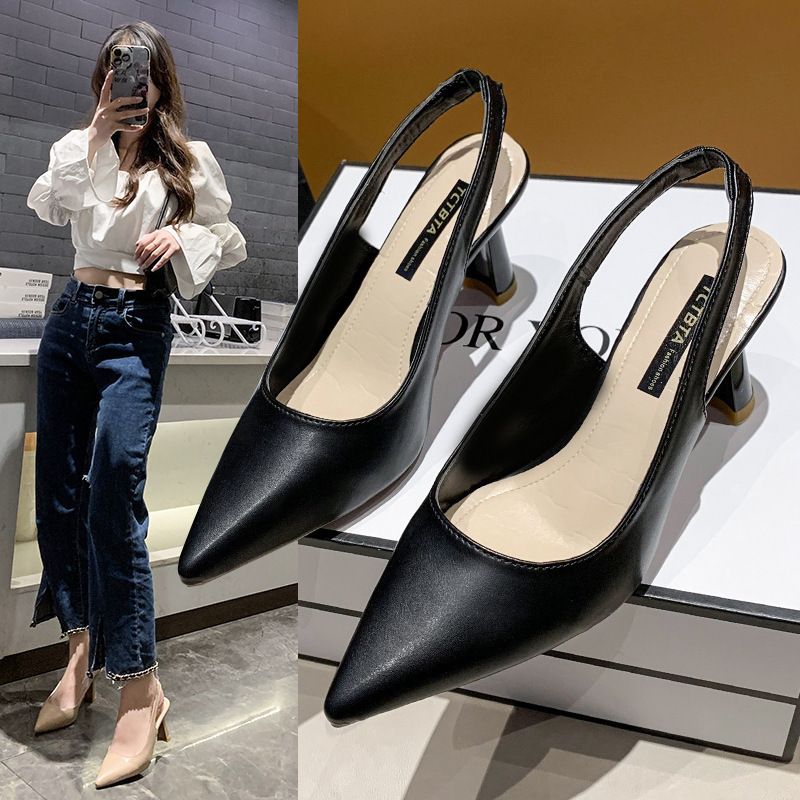 New women's shoes in summer fashion stiletto sandals with pointed closed toes and empty back shoes are suitable for office commuting.