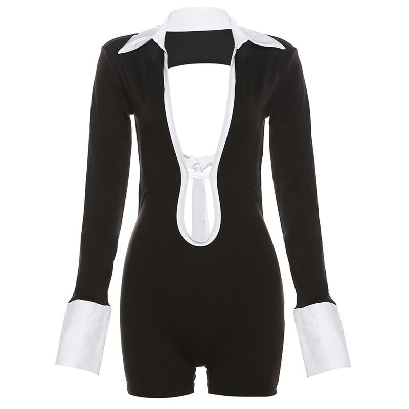New styles for the summer of 2025: A fashionable and elegant jumpsuit with a lapel, sexy hollow-out back, long sleeves, and a form-fitting silhouette, suitable for parties, casual wear, and the street