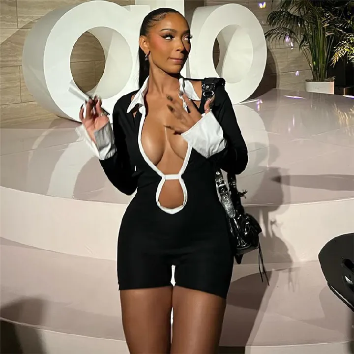 New styles for the summer of 2025: A fashionable and elegant jumpsuit with a lapel, sexy hollow-out back, long sleeves, and a form-fitting silhouette, suitable for parties, casual wear, and the street