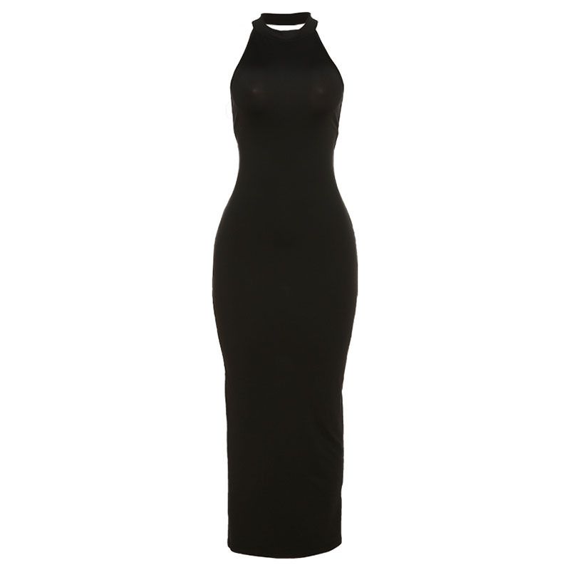New women's dresses in summer are fashionable and elegant, with solid color, sleeveless neck, round neck and backless slim split long dresses suitable for leisure party dinner dresses.
