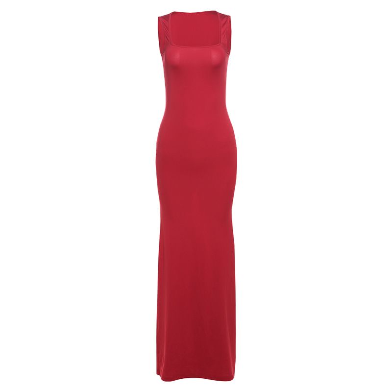 New styles for the summer of 2025: A fashionable and elegant solid-color sleeveless long dress with a form-fitting silhouette, suitable for casual occasions and evening banquets.