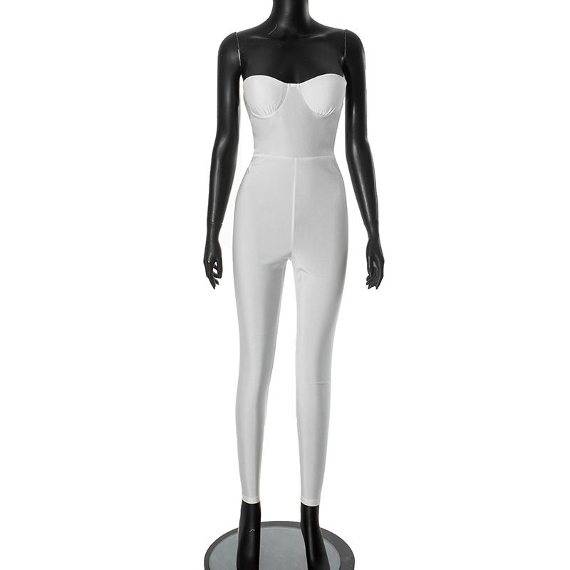 New avant-garde styles for summer 2025: A solid-color sleeveless strapless bodycon sexy backless jumpsuit, suitable for parties and casual wear.