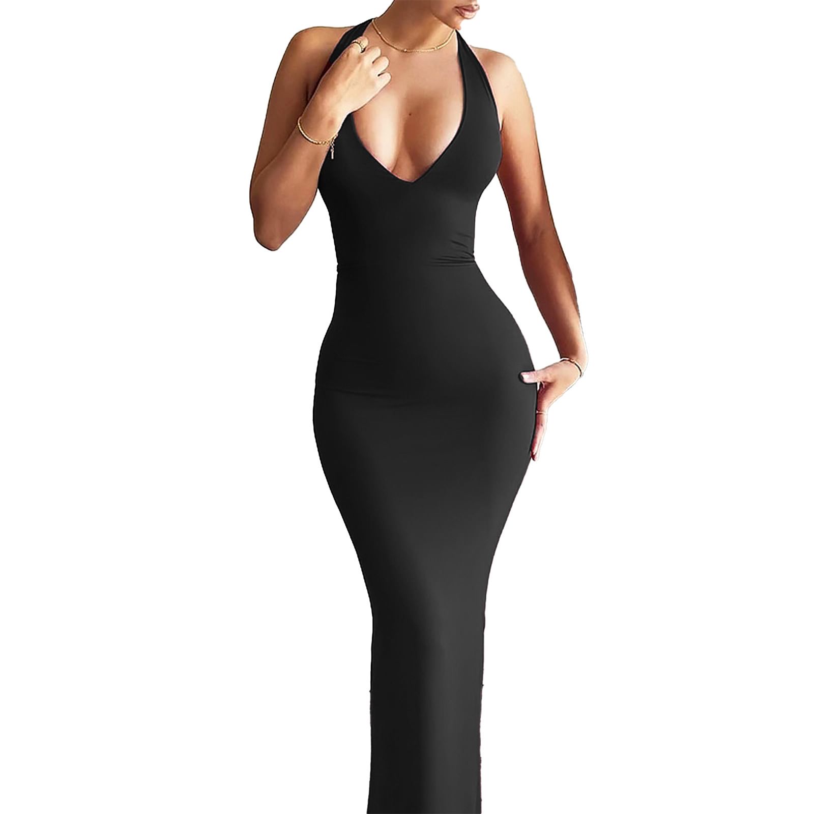 New women's dresses in summer are fashionable, elegant, solid color, sleeveless neck, V-neck, backless and slim. Long dresses are suitable for daily leisure parties and banquets.