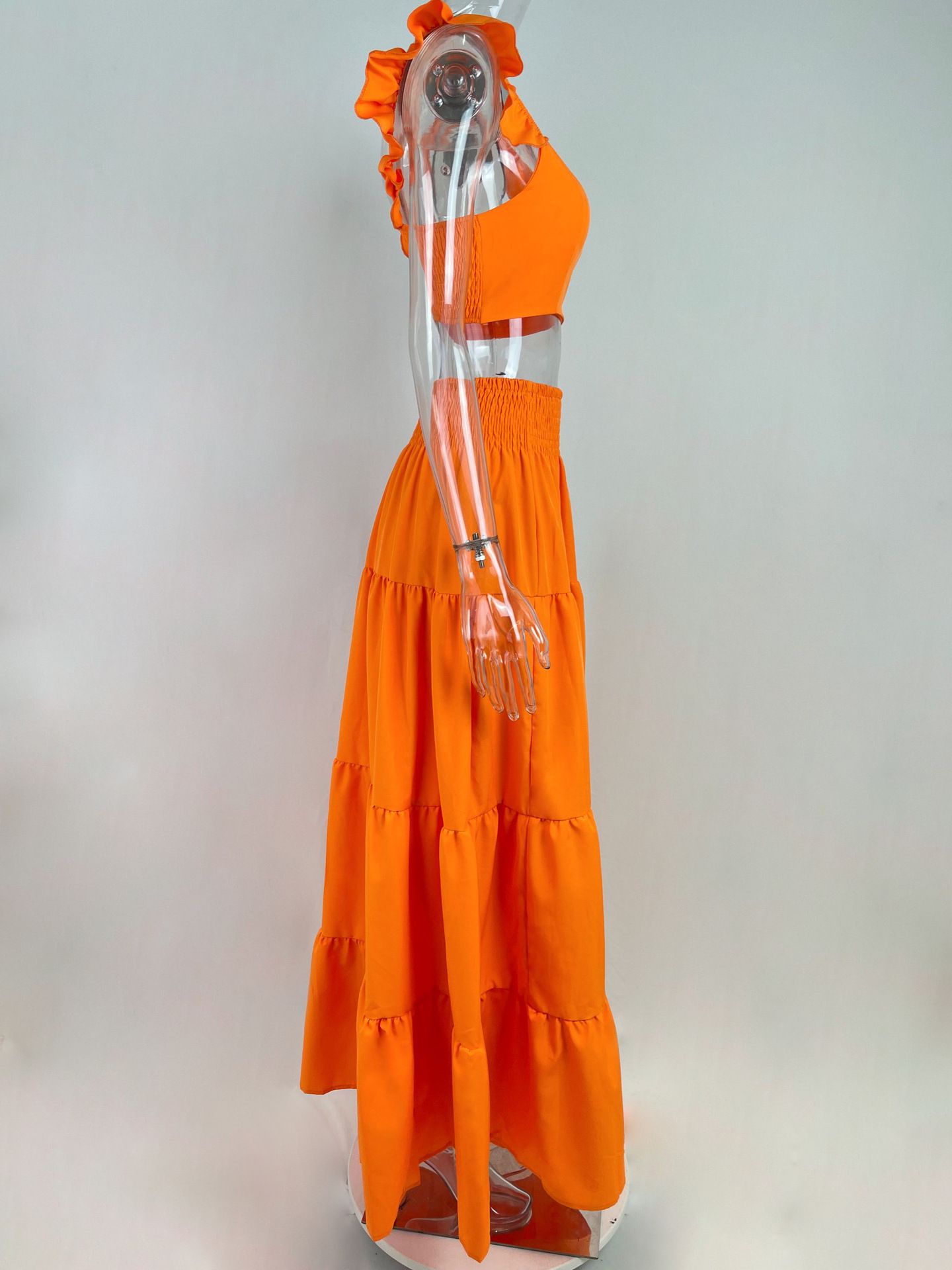 Summer new women's two-piece fashion elegant solid color printed sleeveless camisole top waist big skirt long skirt suit suitable for daily leisure holiday dinner.
