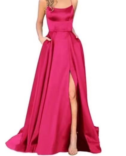 New women's dresses in summer are fashionable, elegant, solid color, sleeveless suspenders, backless waist and split long dresses, which are suitable for evening dresses of party and dinner guests.