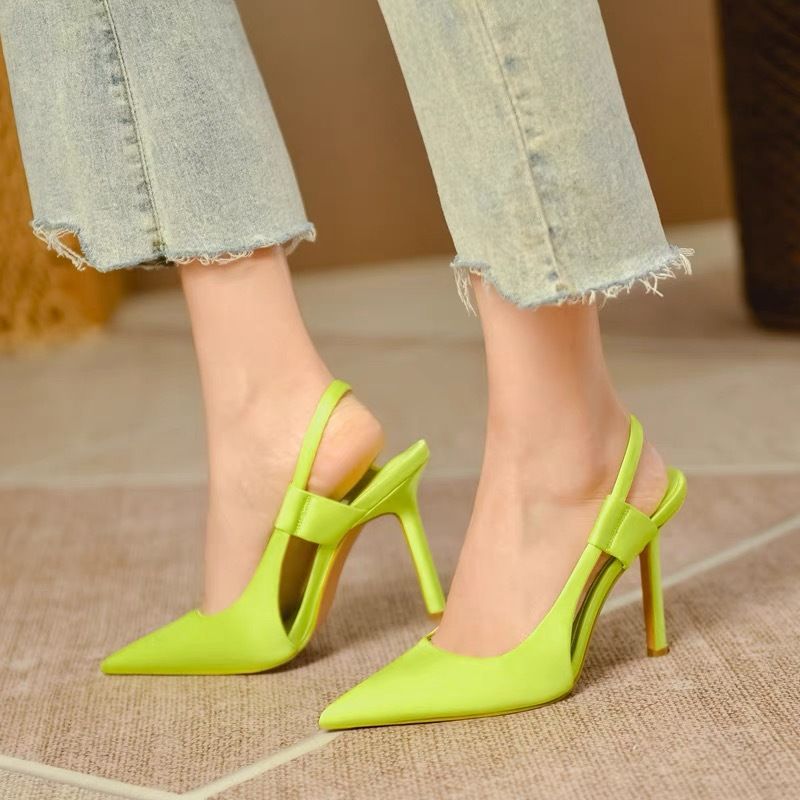 Summer new women's shoes high-heeled sandals fashion pointed solid color Baotou empty stilettos casual wear shoes.