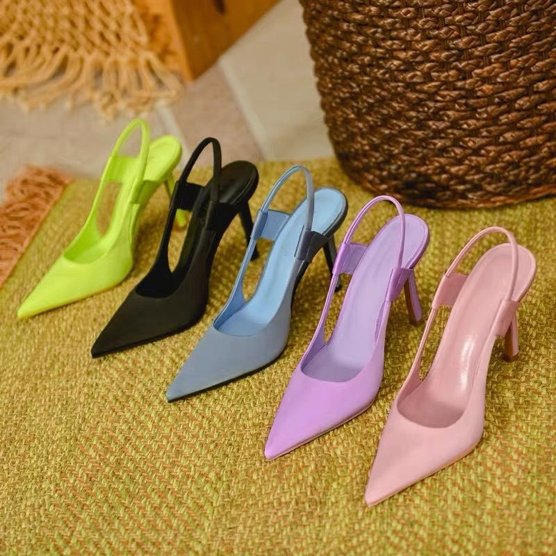 Summer new women's shoes high-heeled sandals fashion pointed solid color Baotou empty stilettos casual wear shoes.