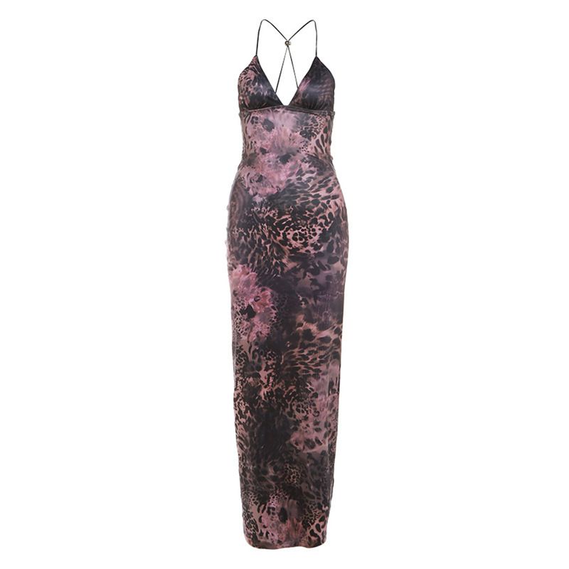 2025 Summer New Women's Dress Lightweight Fashion Trend Sleeveless Neck Strapless Slim-fit Printed Bag Hip Long Dress Party Evening Dress