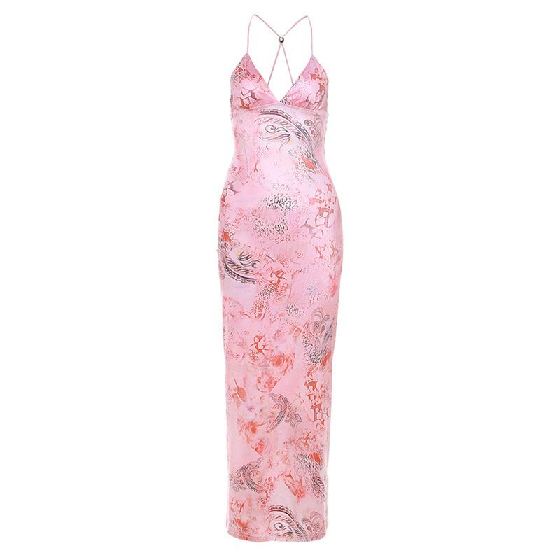 2025 Summer New Women's Dress Lightweight Fashion Trend Sleeveless Neck Strapless Slim-fit Printed Bag Hip Long Dress Party Evening Dress