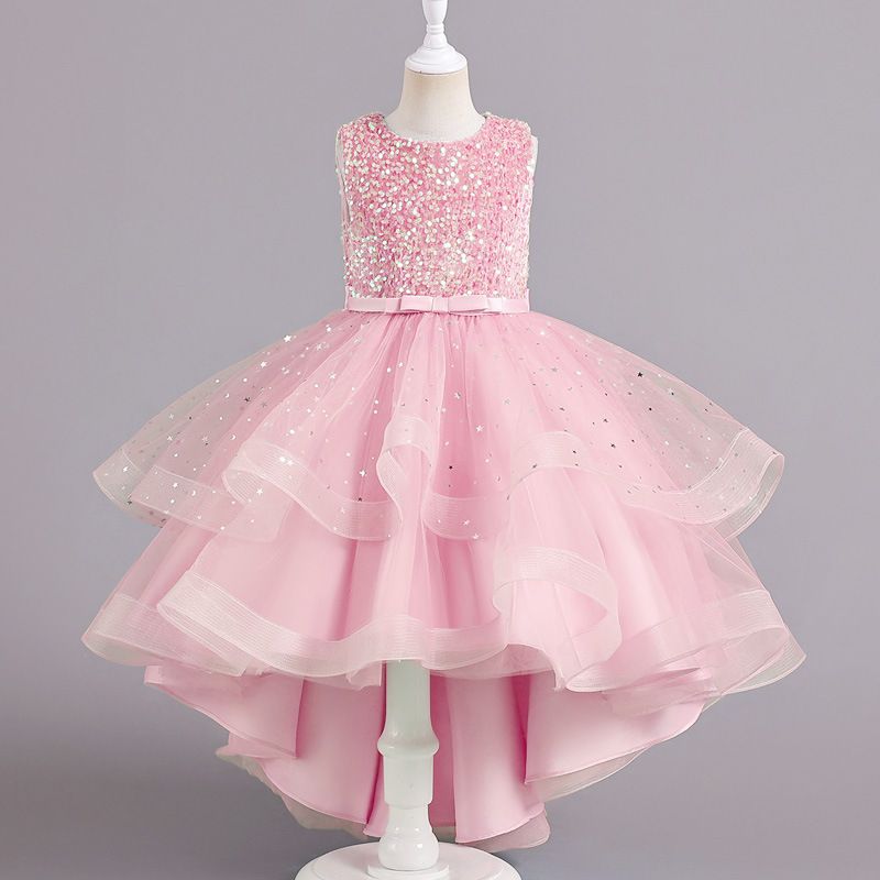 New 3-8-year-old girls' dresses in the summer of 2025 Princess skirts sleeveless round neck sequins trailing dresses birthday party school Christmas party costumes banquet dresses