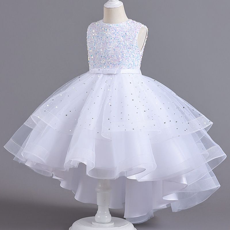New 3-8-year-old girls' dresses in the summer of 2025 Princess skirts sleeveless round neck sequins trailing dresses birthday party school Christmas party costumes banquet dresses