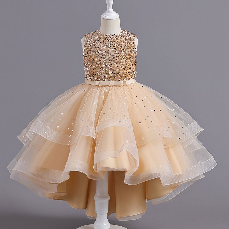 New 3-8-year-old girls' dresses in the summer of 2025 Princess skirts sleeveless round neck sequins trailing dresses birthday party school Christmas party costumes banquet dresses
