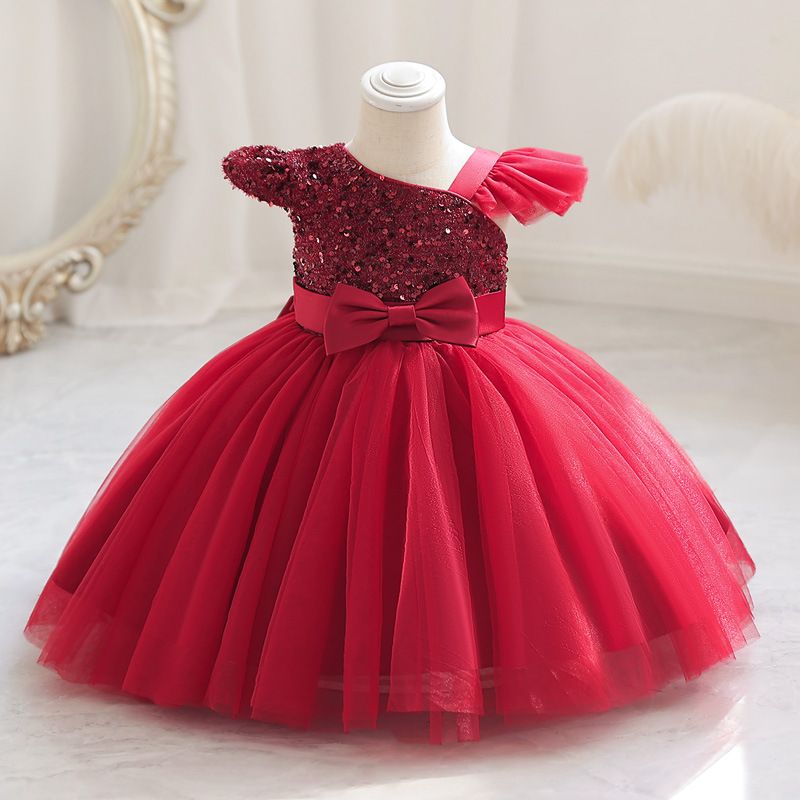 New high-end girls' dresses in summer are decorated with sequined flying sleeve bows, which are suitable for birthday parties, school Christmas parties and wedding dresses.