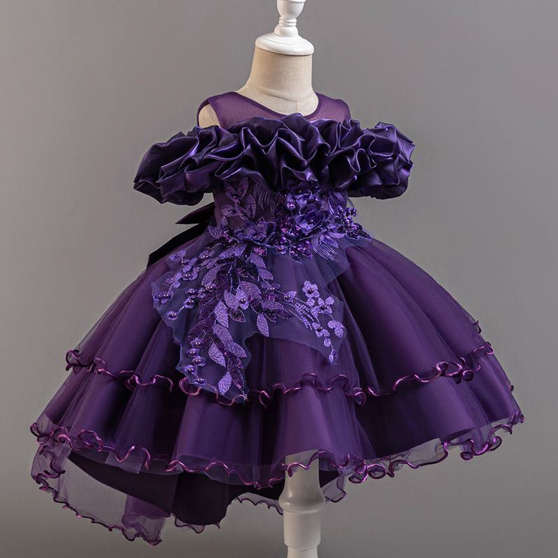 Summer new high-end girls' dresses sleeveless one-shoulder mesh fluffy skirt princess dress evening dress birthday party school Christmas party wedding dress performance dress