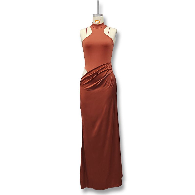 New women's dresses in summer are fashionable and elegant. Solid color round neck sleeveless slim stitching hollow long dresses are suitable for daily leisure commuting dinner guests.