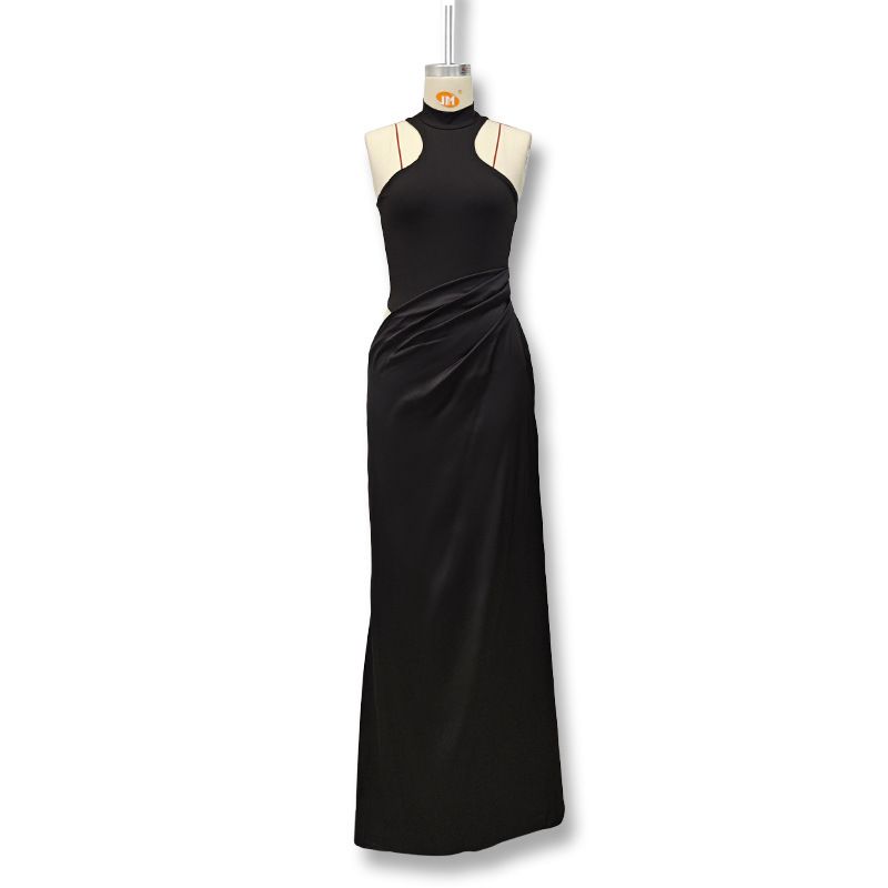 New women's dresses in summer are fashionable and elegant. Solid color round neck sleeveless slim stitching hollow long dresses are suitable for daily leisure commuting dinner guests.