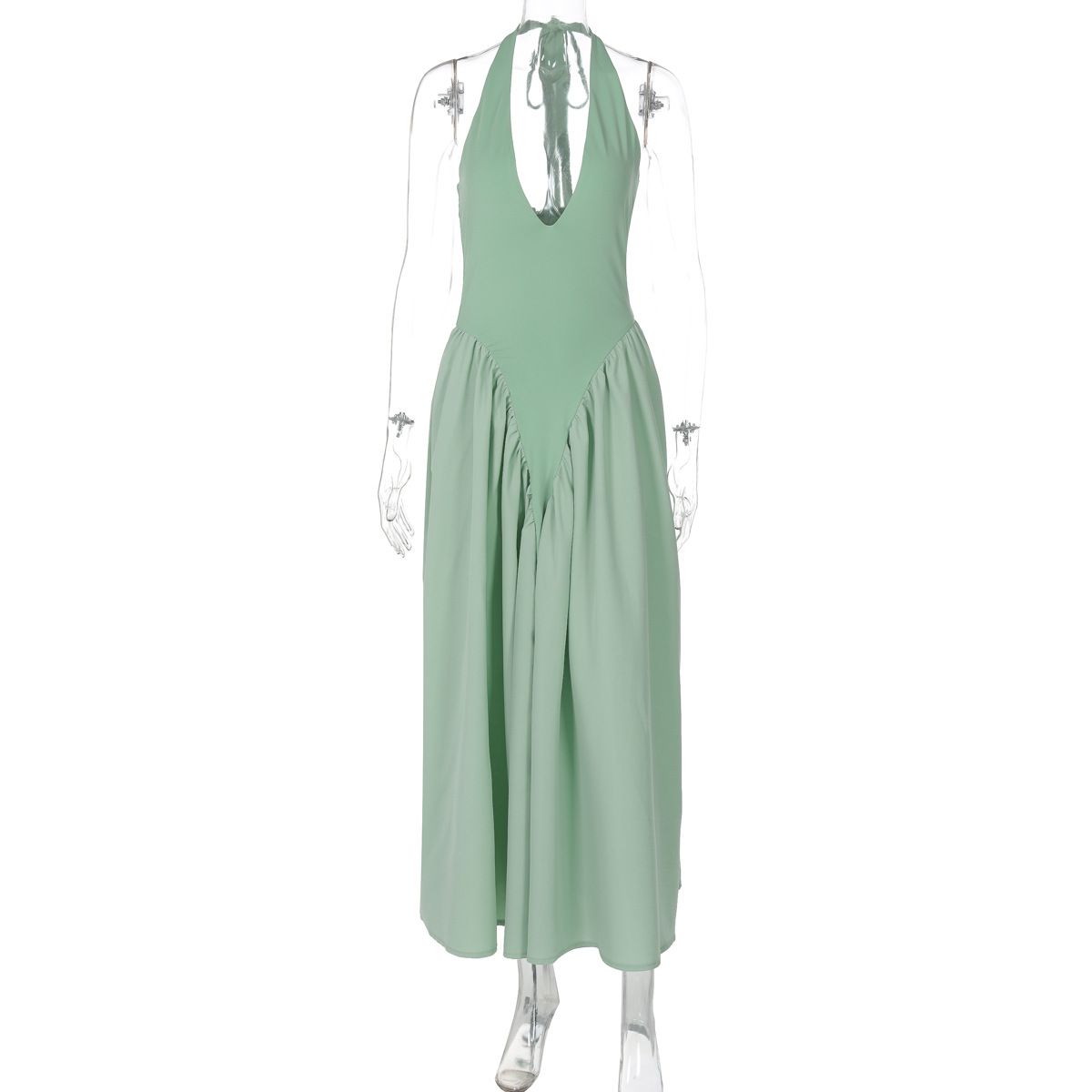 Summer new women's dress is casual, elegant, solid color, sleeveless V-neck, halter and big skirt. Long dress is suitable for party holiday dinner.