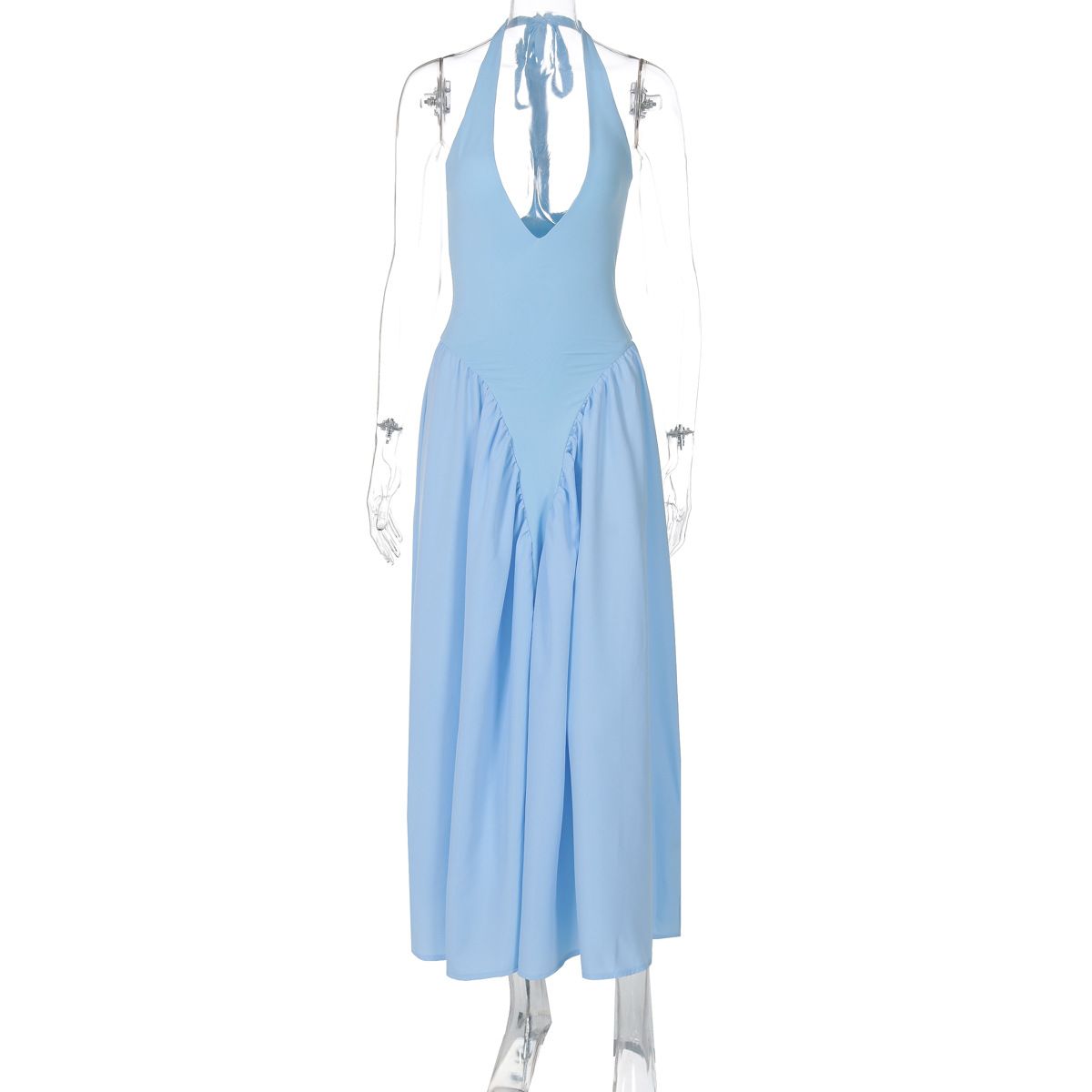 Summer new women's dress is casual, elegant, solid color, sleeveless V-neck, halter and big skirt. Long dress is suitable for party holiday dinner.