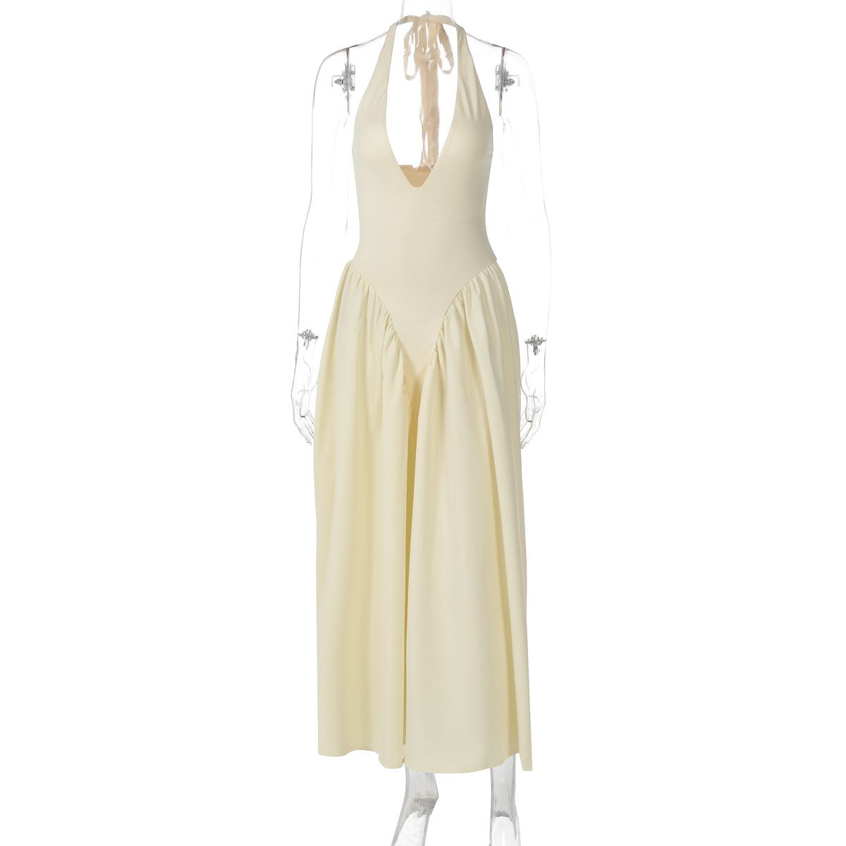 Summer new women's dress is casual, elegant, solid color, sleeveless V-neck, halter and big skirt. Long dress is suitable for party holiday dinner.