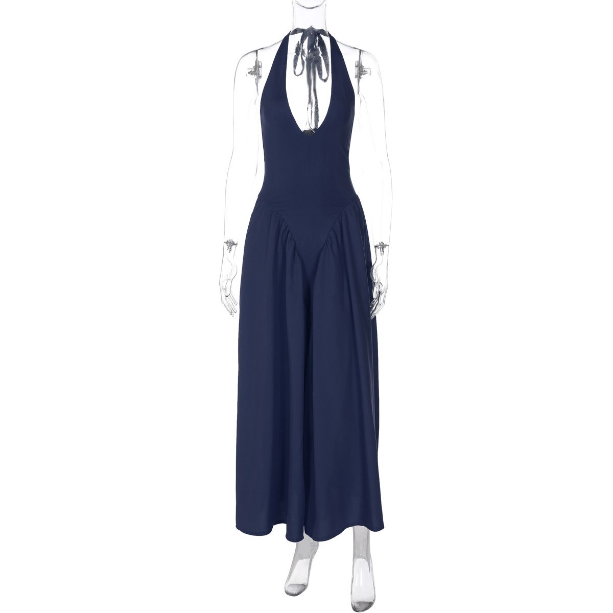 Summer new women's dress is casual, elegant, solid color, sleeveless V-neck, halter and big skirt. Long dress is suitable for party holiday dinner.